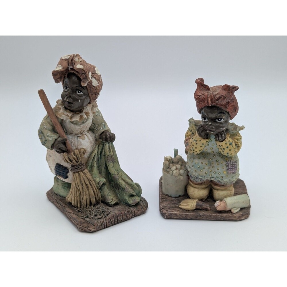 Vintage Youngs Inc Treasures Figurines African American Set of 2 Girl Woman